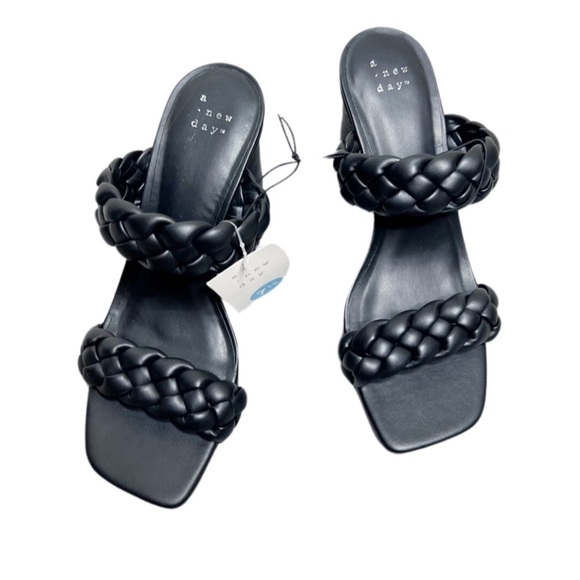 New in Box A New Day Women’s Black Basil Braided Square Toe Circle Textured Heel - Picture 10 of 16